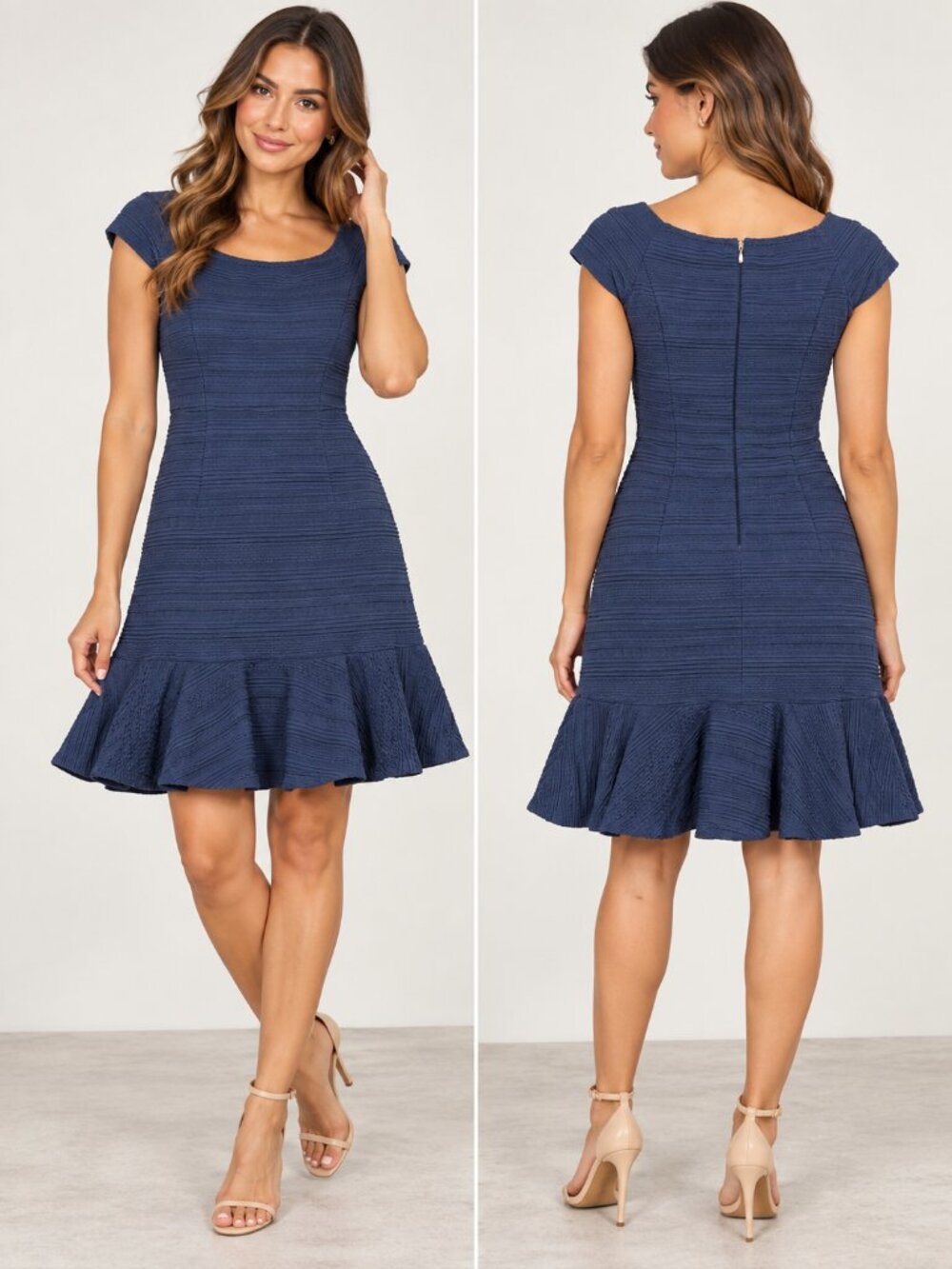 Rebecca Taylor Navy Textured Ruffle Hem Dress Size 6